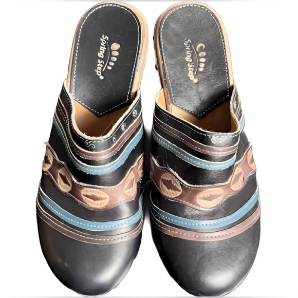 🌺Spring Step Aztec Leather Backless Clog Heeled Slip-On Mules🌸🌺 - Picture 8 of 13
